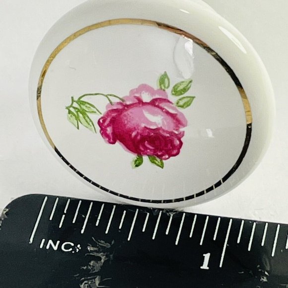 Vintage Japan White Porcelain Drawer Knobs Pulls Pink Tea Rose Gold Trim Set 2 - Picture 6 of 11